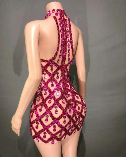 Radiant Rose Pink Sequin Mesh Bodycon Dress - Perfect for Celebratory Occasions
