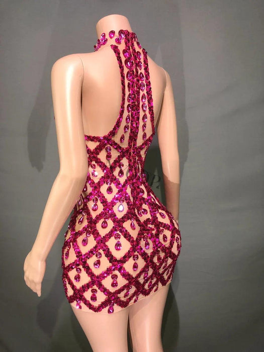 Radiant Rose Pink Sequin Mesh Bodycon Dress - Perfect for Celebratory Occasions