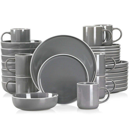 Apricot Elegance: Sesame Glazed Stoneware Dinnerware Set - 16/32/48 Piece Collection of Plates, Bowls, and Mugs