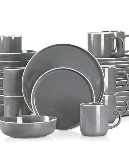 Apricot Elegance: Sesame Glazed Stoneware Dinnerware Set - 16/32/48 Piece Collection of Plates, Bowls, and Mugs