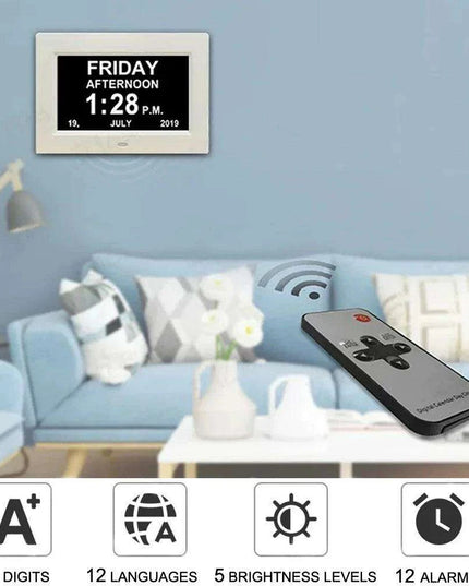 Elderly-Friendly 12 Alarm LED Calendar Clock with Remote Control and Smart Brightness Adjustment