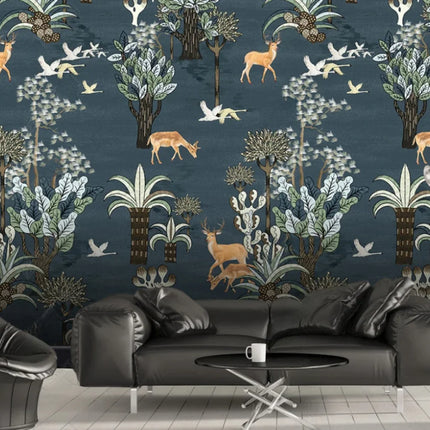 Hand-Painted Tropical Rainforest Animal Mural Wallpaper | 7 Finishes