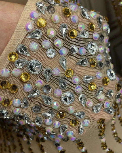 Glamorous Golden Diamond Tassel Evening Gown for Unforgettable Nights in Dubai and Saudi Arabia