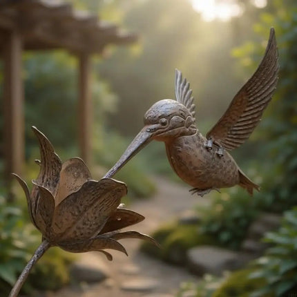 Rusty Metal Texture Hummingbird Garden Stake Stable Solid Structure Easy Installation Wrought Iron Bird Statue rusty-metal-texture-hummingbird-garden-stake-stable-solid-structure-easy-installation-wrought-iron-bird-statue