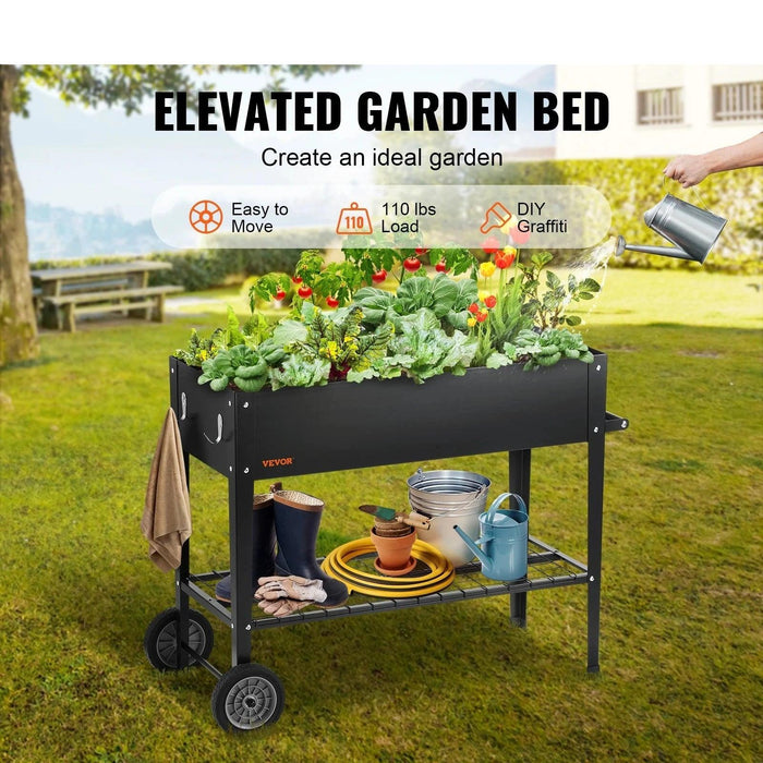 Elevated Steel Raised Garden Bed with Wheels and Drainage