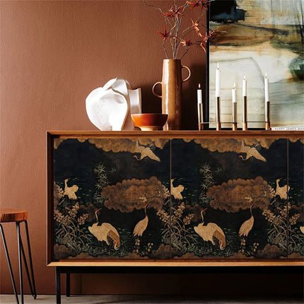 Vintage Dark Crane Peel and Stick Waterproof Wallpaper