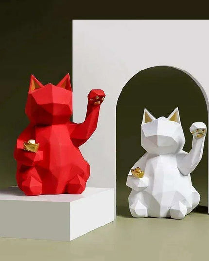 Chic Nordic Lucky Cat Statues - Modern Feng Shui Decor for Home and Office