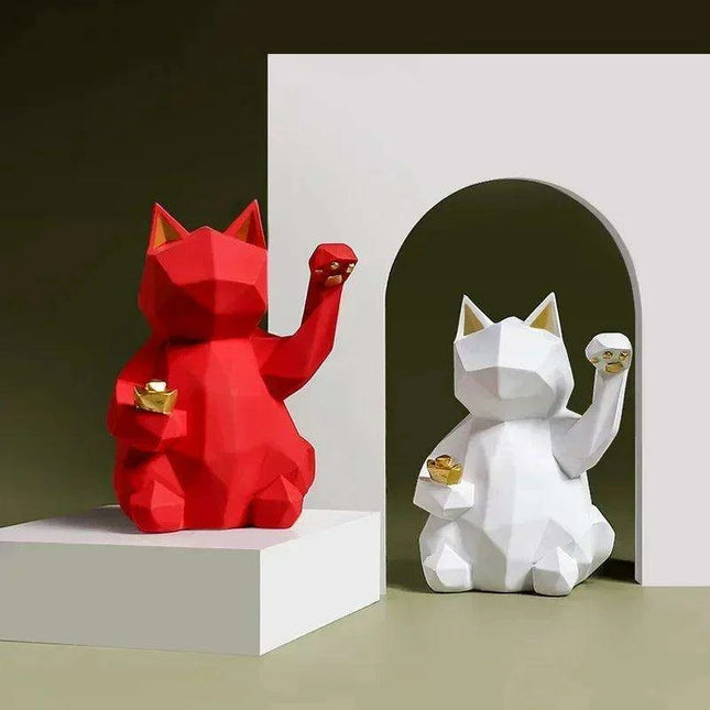 Chic Nordic Lucky Cat Statues - Modern Feng Shui Decor for Home and Office