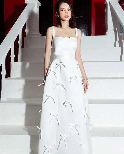 High Waist Solid Color Evening Gown with Charming Bowknot Detail