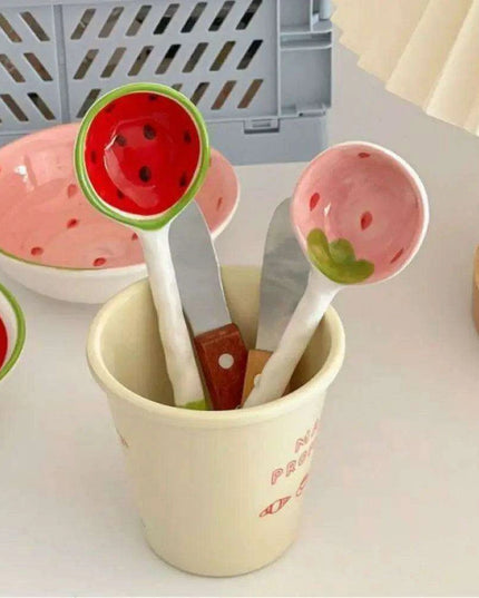 Vibrant Fruit-Themed Handcrafted Ceramic Ramen Set with Artisan Spoon and Bowl