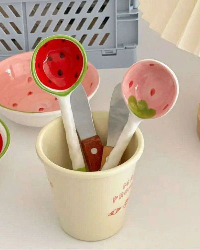Vibrant Fruit-Themed Handcrafted Ceramic Ramen Set with Artisan Spoon and Bowl