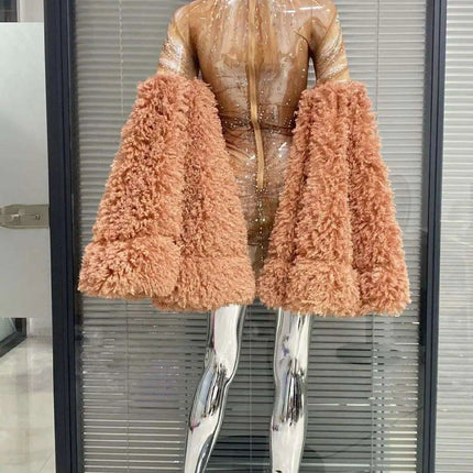 Enchanting Mesh Sheath Dress with Dramatic Flare Sleeves