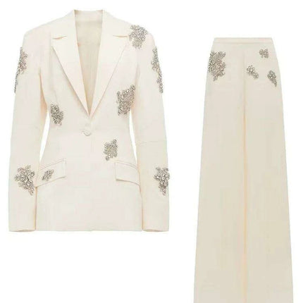 Women's 2-Piece Notched Blazer and Straight Pants Office Ensemble