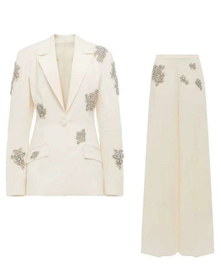 Women's 2-Piece Notched Blazer and Straight Pants Office Ensemble