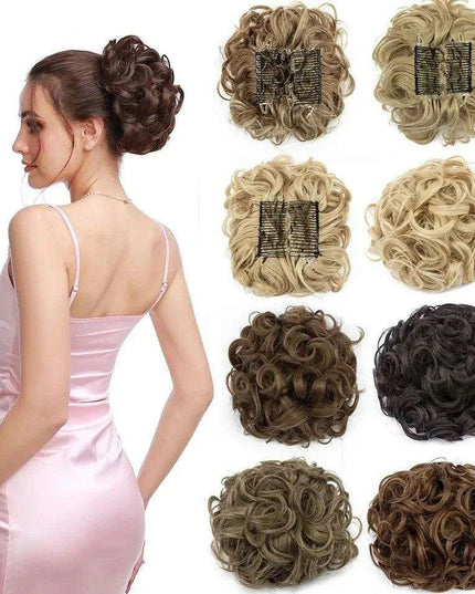 Elegant Ombre Curly Chignon Hairpiece with Comb - High Heat Resistant Women's Extension