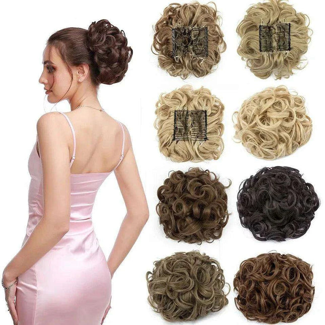 Elegant Ombre Curly Chignon Hairpiece with Comb - High Heat Resistant Women's Extension