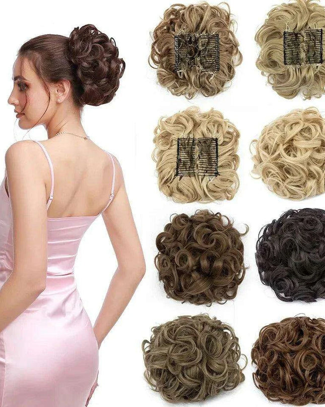 Elegant Ombre Curly Chignon Hairpiece with Comb - High Heat Resistant Women's Extension