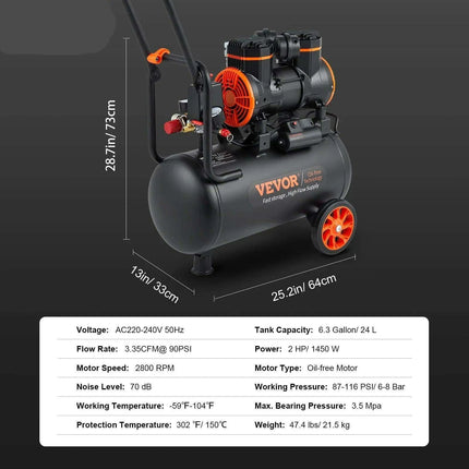 Whisper-Quiet Oil-Free Air Compressor Kit for Home and Automotive Use - Compact 9L, 18L, 24L, 35L Inflator