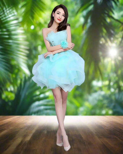 Strapless High Waist Mini Dress - Chic Solid Color Mesh Yarn Outfit for Summer Celebrations