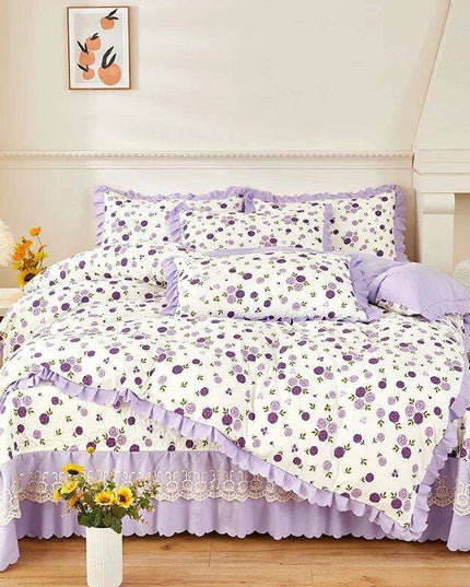 Chic Floral Ruffle Queen Bedding Set