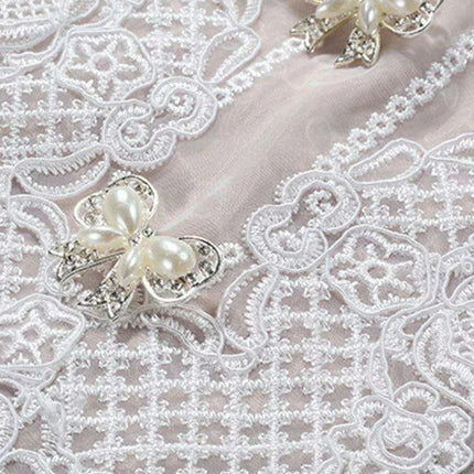 Elegant Embroidered Lace Dress with Stylish Ribbon Accents