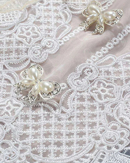 Elegant Embroidered Lace Dress with Stylish Ribbon Accents