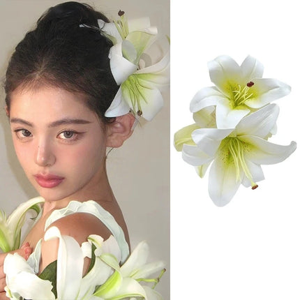 Bohemia Barrettes Lilium Flower Hair Claw Ponytail Clip Large Shark Cl
