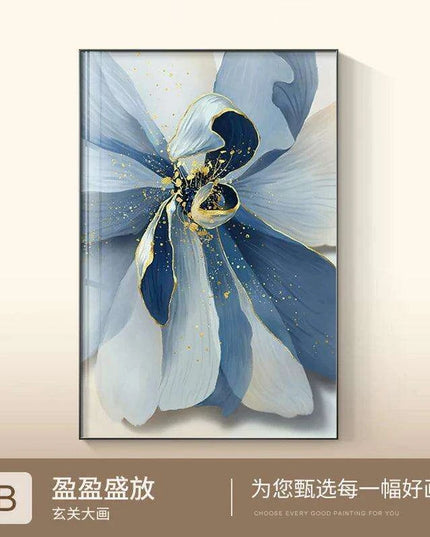 Sophisticated Blue Floral Abstract Canvas Artwork with Gold Leaf Highlights - Modern Scandinavian Home Decor