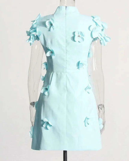 Chic Women's High-Waisted Mini Dress with Distinctive Patchwork and Embellishments