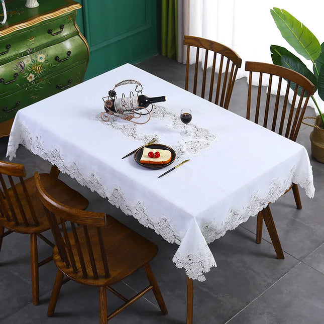 Linen Cotton Tablecloth with Lace Pattern — Nordic Floral Design