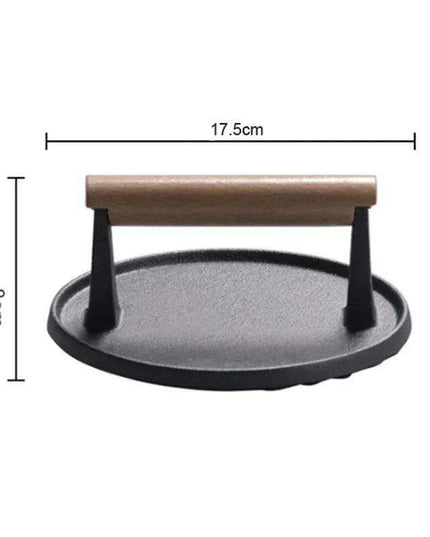 Grill Master Cast Iron Steak Press with Ergonomic Wooden Handle - Essential BBQ Tool for Perfectly Grilled Steaks