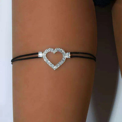 Rhinestone Heart Adjustable Thigh Chain Jewelry for Women with Elastic Harness