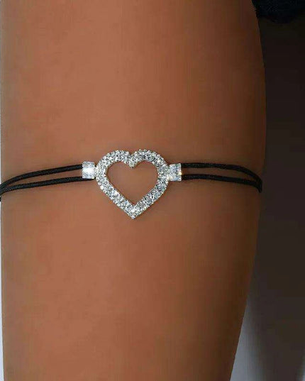 Rhinestone Heart Adjustable Thigh Chain Jewelry for Women with Elastic Harness