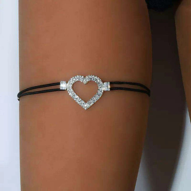 Rhinestone Heart Adjustable Thigh Chain Jewelry for Women with Elastic Harness