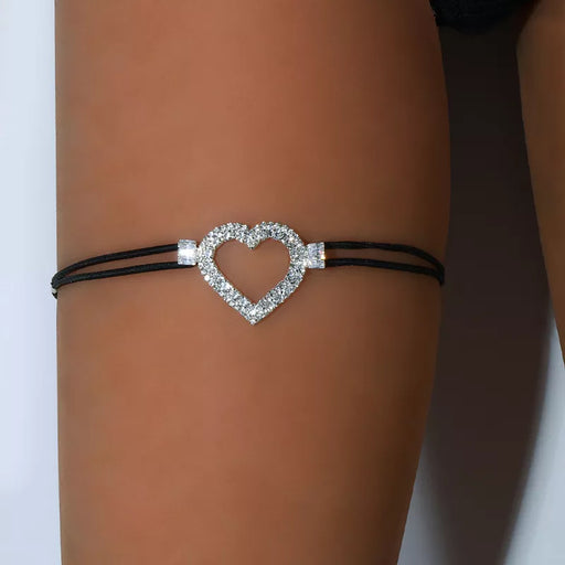 Heart-Shaped Rhinestone Leg Thigh Chain for Women with Crystal Elastic Harness