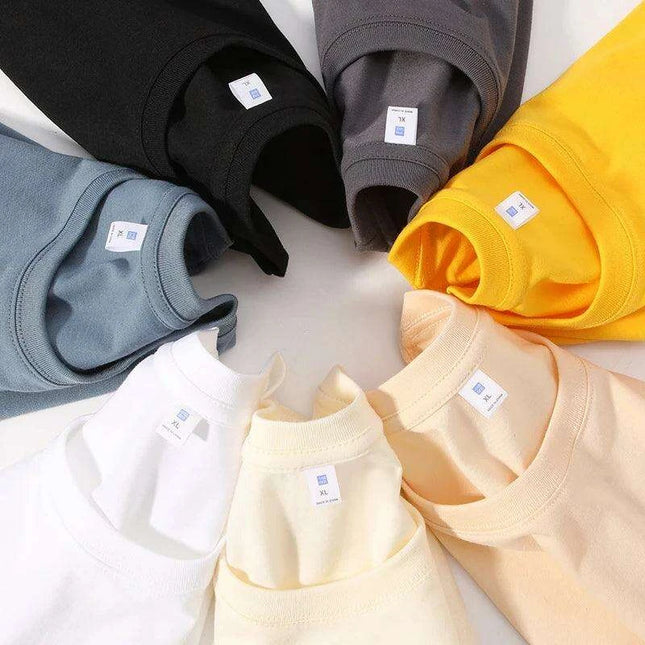 Men's Heavyweight Cotton O-neck Long-sleeved T-shirt - Solid Color Casual Top for Spring and Autumn Couples