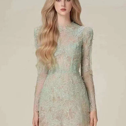 Luxurious Floral Lace and Sequin Evening Dress for Women