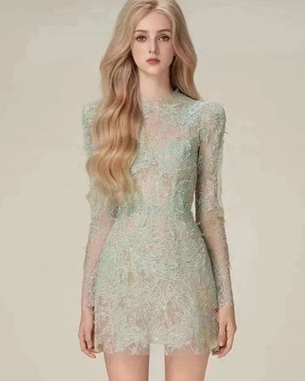 Luxurious Floral Lace and Sequin Evening Dress for Women