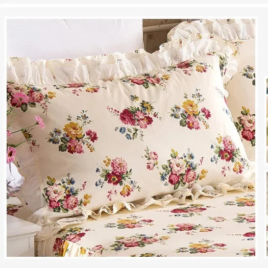 Pastoral Ruffle Pillowcase Set — 2pc, 100% Cotton, Floral Print, 48×74cm
