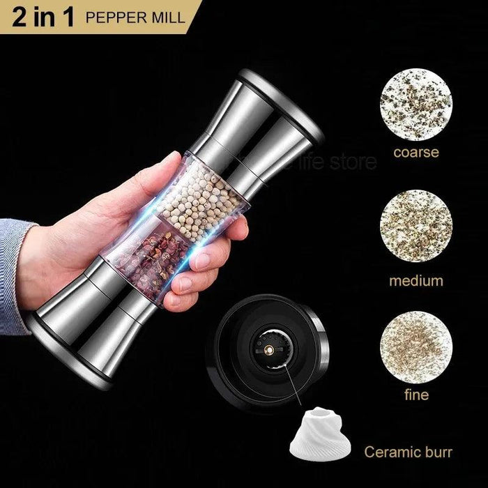 Stainless Steel Dual-Head Spice Grinder with Oversized Storage Compartment