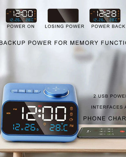 Sleek LED Alarm Clock with FM Radio, Temperature & Humidity Display for a Stylish Bedside Experience