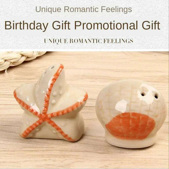 Whimsical Starfish Ceramic Salt and Pepper Shakers - Nautical Kitchen Decor