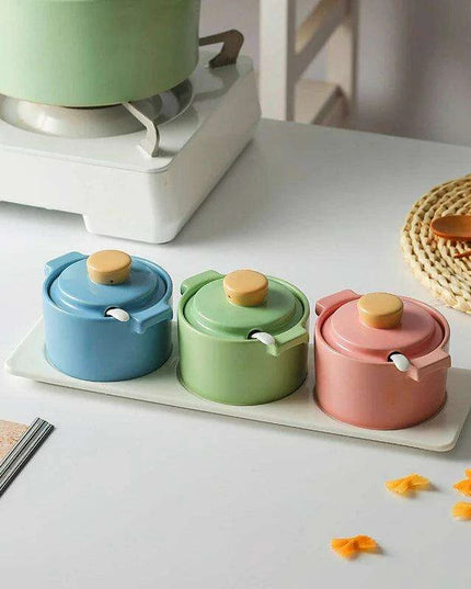 Sophisticated Ceramic Spice Organizer Set - Stew Cup, Oil Dispenser, and Sauce Holder