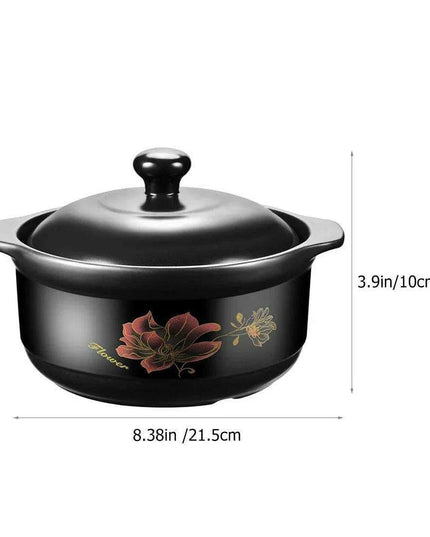 Premium Black Ceramic Clay Casserole Pot with Non-Stick Coating - Perfect for Cooking Chicken, Soup, Rice and More