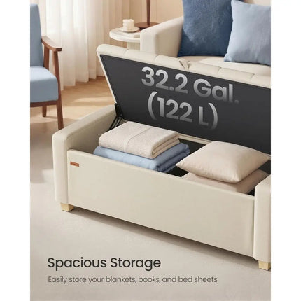 Storage Ottoman Bench, Linen-abric | oot Rest with Legs, 19.7 x 47.6 x 16.5 Inches, End o Bed Bench with Saety Hinges, Summer Sa storage-ottoman-bench-linen-abric-oot-rest-with-legs-19-7-x-47-6-x-16-5-inches-end-o-bed-bench-with-saety-hinges-summer-sa