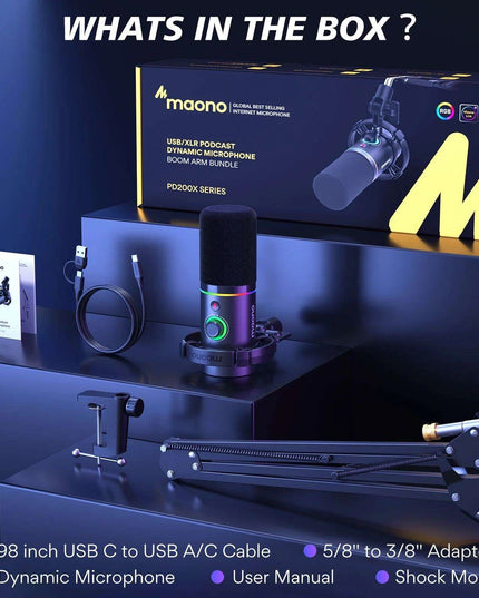 Ultimate Podcasting Microphone Bundle with Maonolink Software and Adjustable Gain Knob