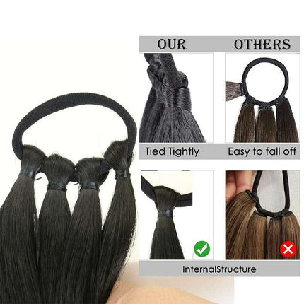 Chic Braided Ponytail Extension Set - Black & Brown Heat-Resistant Synthetic Hair Tie
