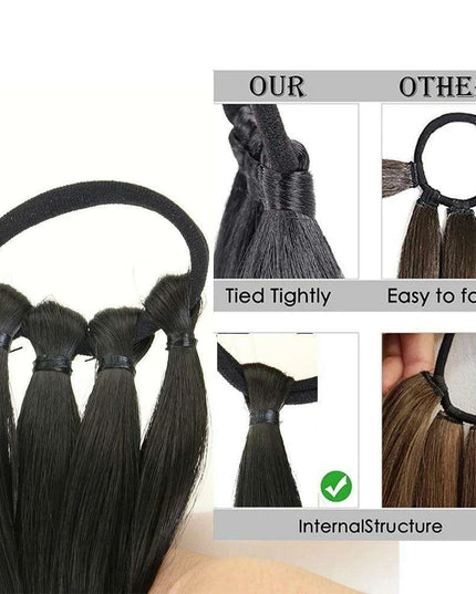 Chic Braided Ponytail Extension Set - Black & Brown Heat-Resistant Synthetic Hair Tie