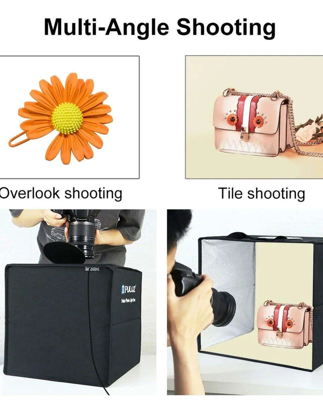 30CM PULUZ Adjustable LED Light Box Photography Kit with Six Color Backdrops - Portable Softbox for Product and Portrait Shots