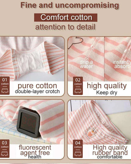 Kids' Summer Antibacterial Cotton Briefs 4-Pack - Fun Cartoon Underwear for Girls Ages 3-8, Soft and Breathable